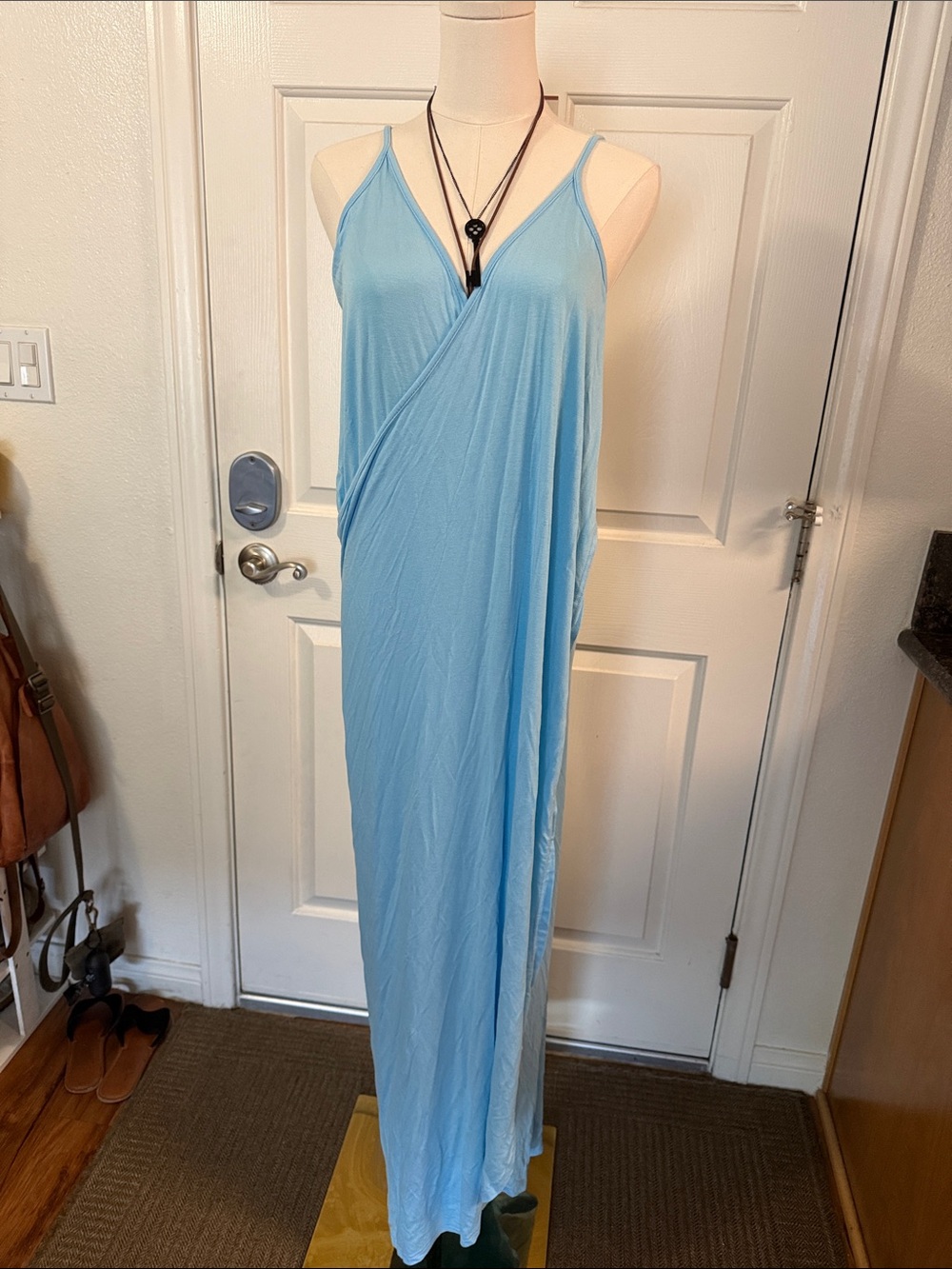Light Blue V-Neck Maxi Dress